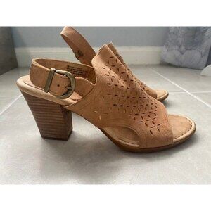 Born Tan Leather Rosa Women's Peep Toe Sling Back Heeled Sandals - Size 9M